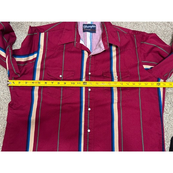 Vintage Wrangler Western Brush Popper Pearl Snap Shirt Striped  Rodeo Burgundy - Picture 4 of 6